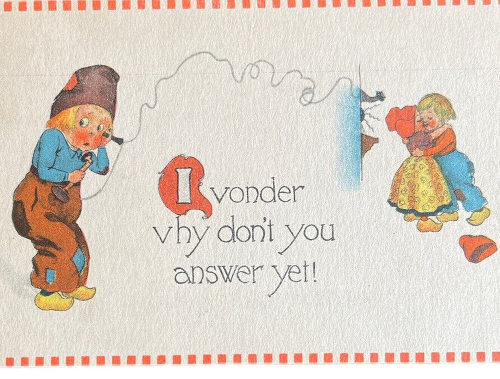 Antique 1913 Ephemera Postcard Humorous Sweet Message Dutch Girl Boy Posted SEE